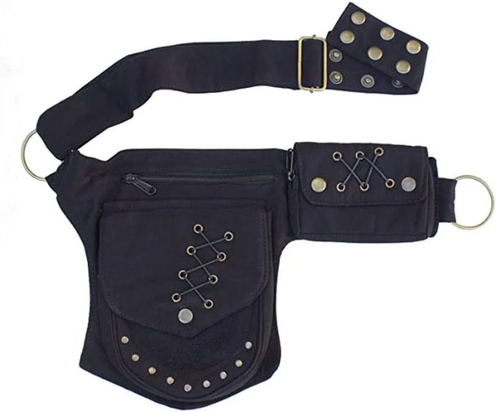 KPYWZER Waist Bag for Women Fanny Pack Renaissance Faire Festival Lace Chest Pack Hip Bum Bag with Adjustable Belt Travel Outdoors Black