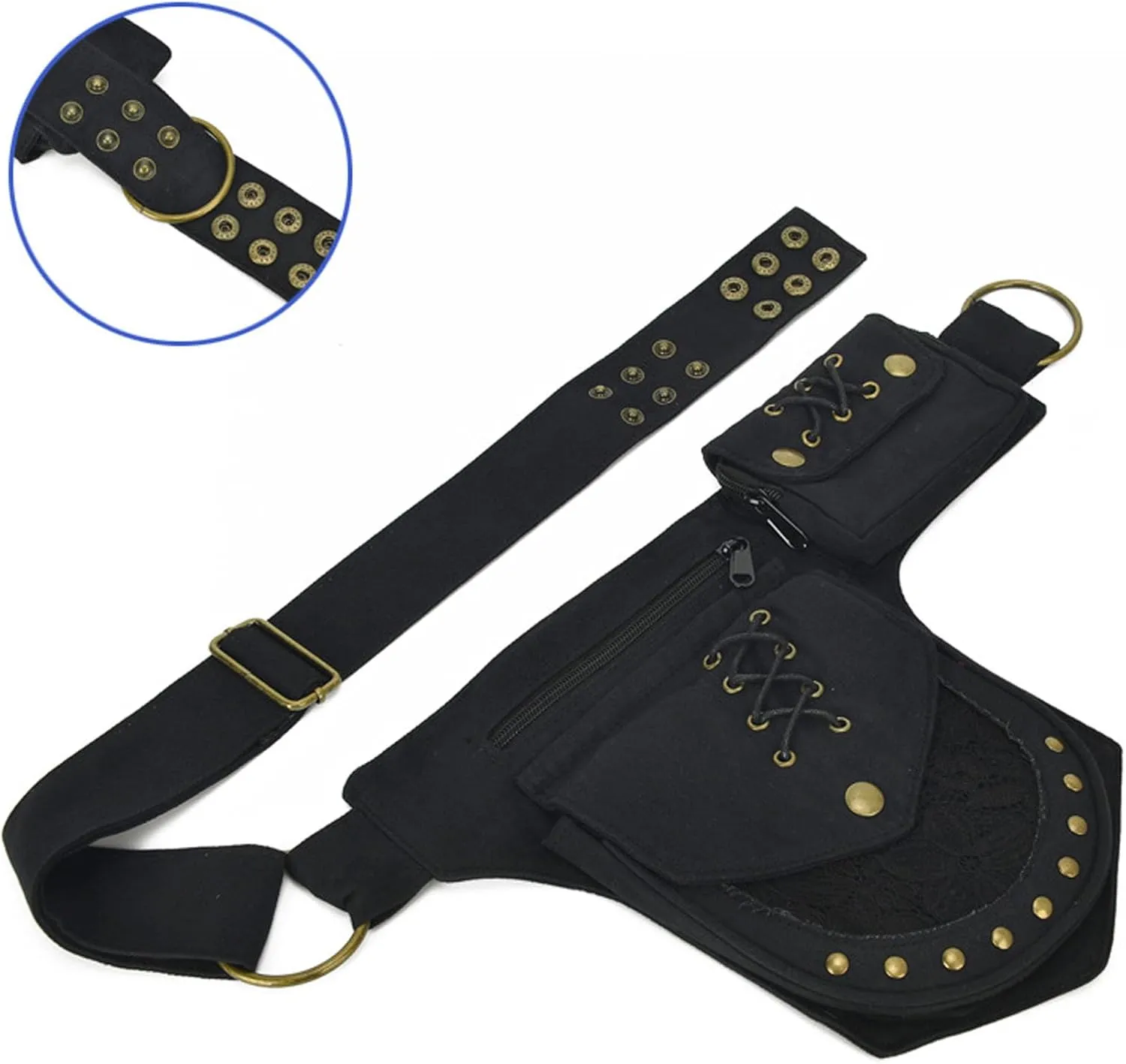 KPYWZER Waist Bag for Women Fanny Pack Renaissance Faire Festival Lace Chest Pack Hip Bum Bag with Adjustable Belt Travel Outdoors Black