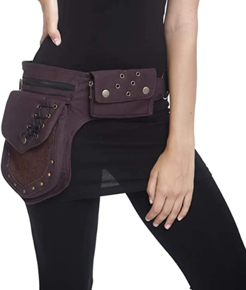 KPYWZER Waist Bag for Women Fanny Pack Renaissance Faire Festival Lace Chest Pack Hip Bum Bag with Adjustable Belt Travel Outdoors Brown