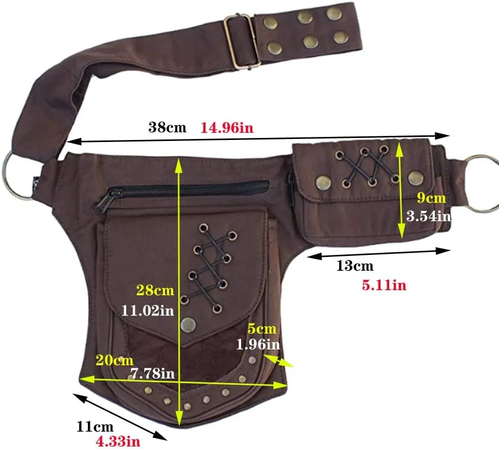 KPYWZER Waist Bag for Women Fanny Pack Renaissance Faire Festival Lace Chest Pack Hip Bum Bag with Adjustable Belt Travel Outdoors Brown