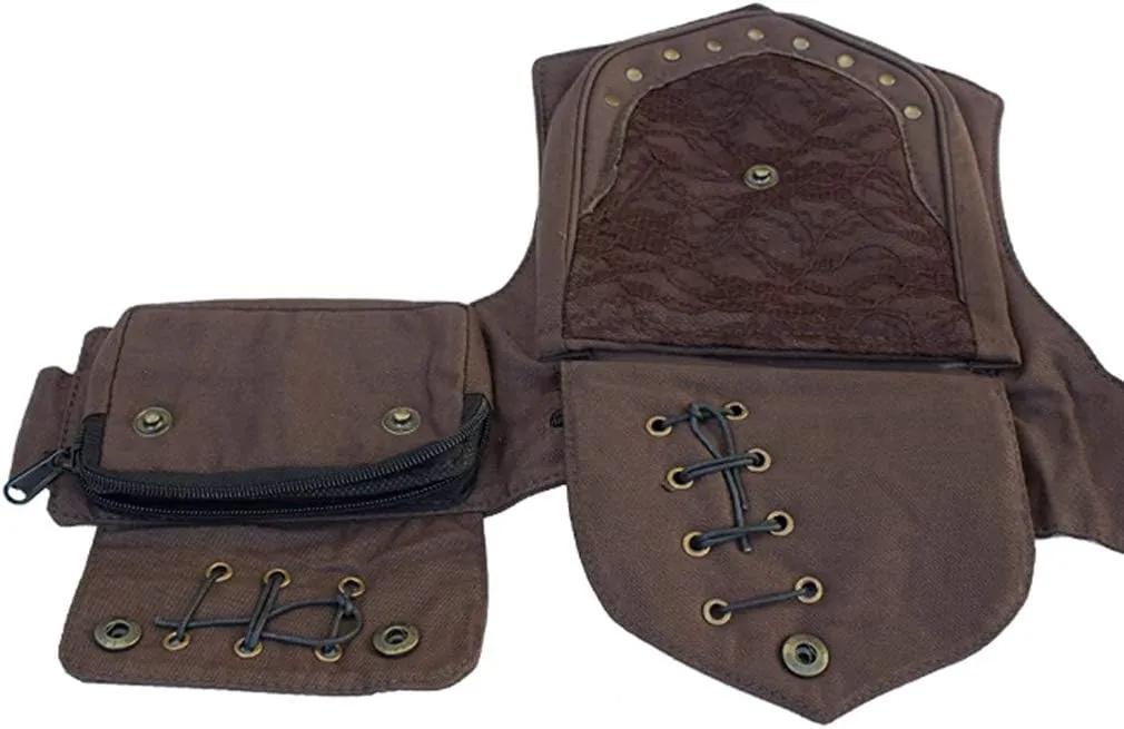 KPYWZER Waist Bag for Women Fanny Pack Renaissance Faire Festival Lace Chest Pack Hip Bum Bag with Adjustable Belt Travel Outdoors Brown