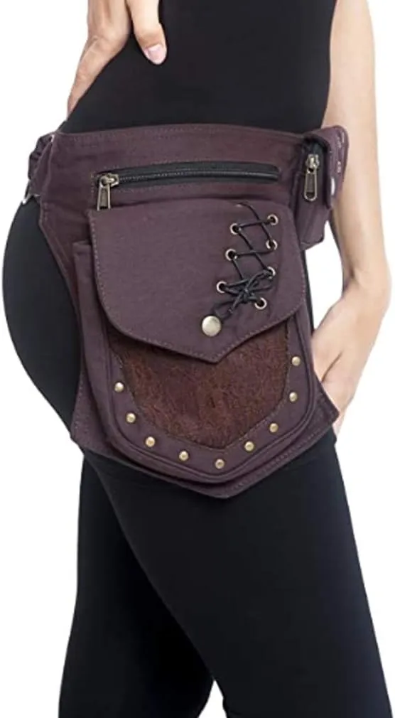 KPYWZER Waist Bag for Women Fanny Pack Renaissance Faire Festival Lace Chest Pack Hip Bum Bag with Adjustable Belt Travel Outdoors Brown
