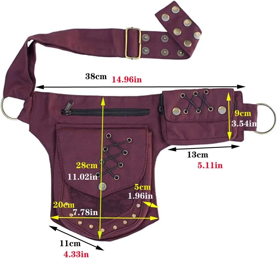 KPYWZER Waist Bag for Women Fanny Pack Renaissance Faire Festival Lace Chest Pack Hip Bum Bag with Adjustable Belt Travel Outdoors Maroon