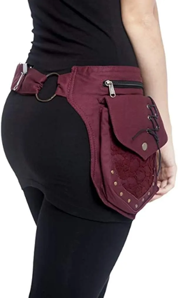 KPYWZER Waist Bag for Women Fanny Pack Renaissance Faire Festival Lace Chest Pack Hip Bum Bag with Adjustable Belt Travel Outdoors Maroon