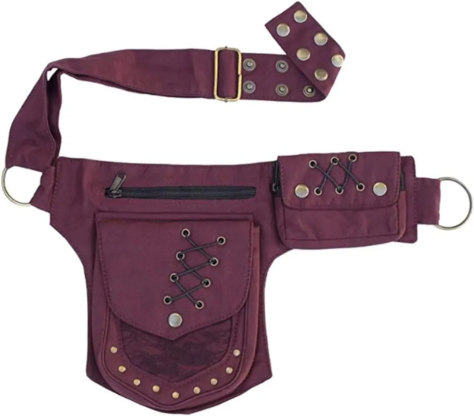 KPYWZER Waist Bag for Women Fanny Pack Renaissance Faire Festival Lace Chest Pack Hip Bum Bag with Adjustable Belt Travel Outdoors Maroon