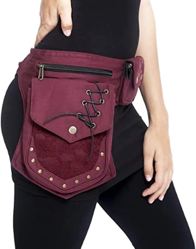 KPYWZER Waist Bag for Women Fanny Pack Renaissance Faire Festival Lace Chest Pack Hip Bum Bag with Adjustable Belt Travel Outdoors Maroon