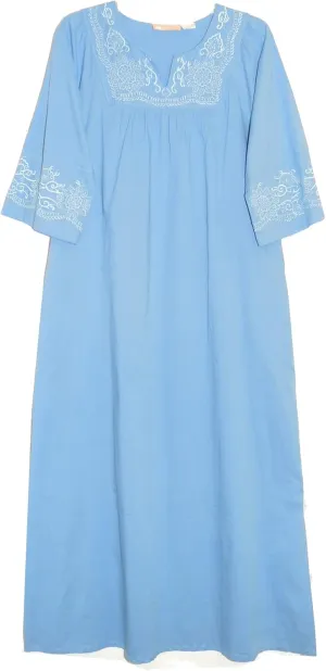 LA CERA Women’s 100% Cotton Embroidered Maxi Caftan with Notched Neckline – Perfect for Beach, Lounge, or Sleepwear