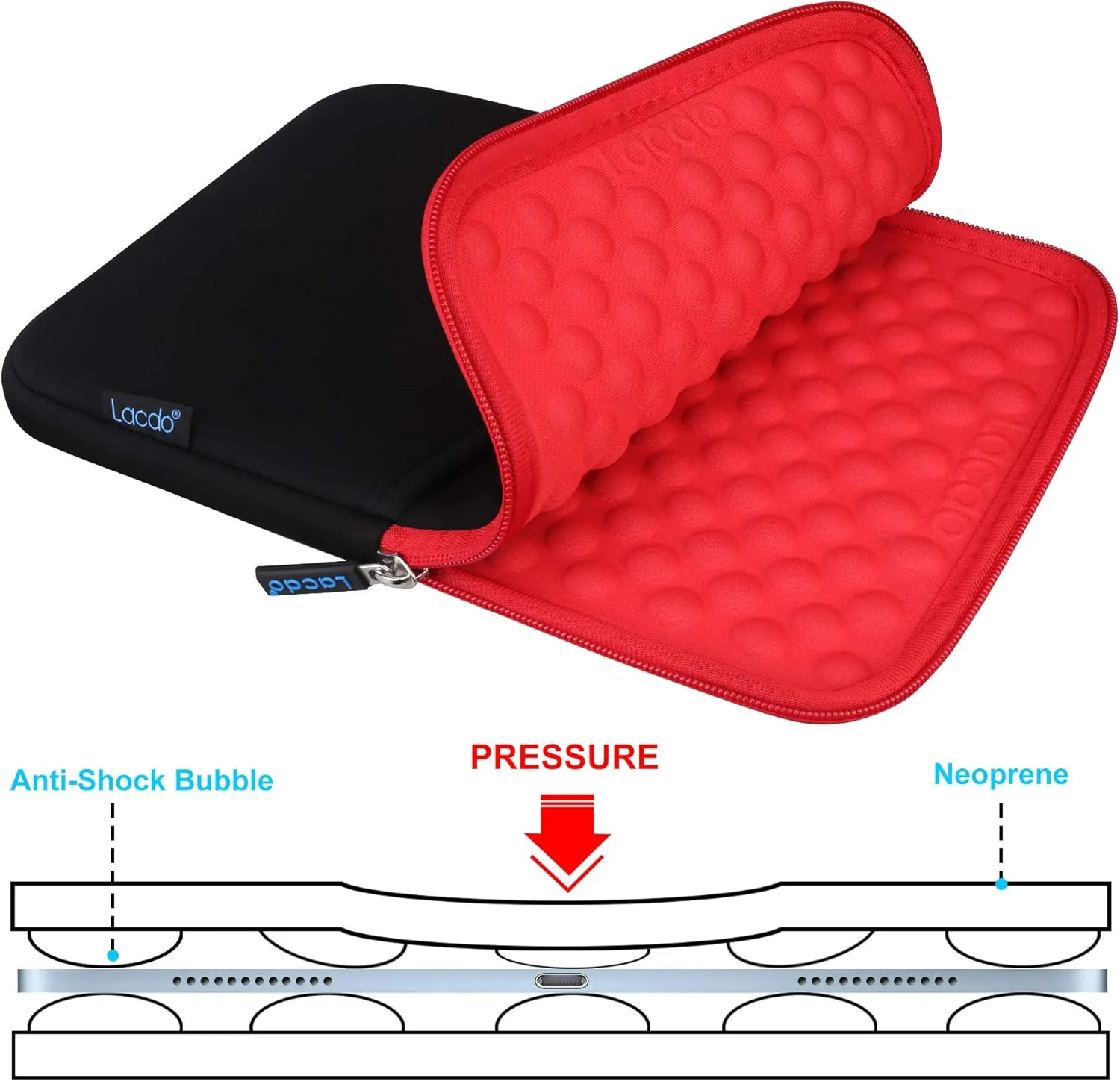 Lacdo Tablet Sleeve Case for 11 inch iPad A16 / 11 inch iPad Air M3 M2 / 11 inchs iPad Pro M4 / 10.9" iPad / 10.2" iPad / 10.9" ipad Air / 11 Inch Samsung Galaxy Tab A9  Bag, Fit Magic Keyboard, Red