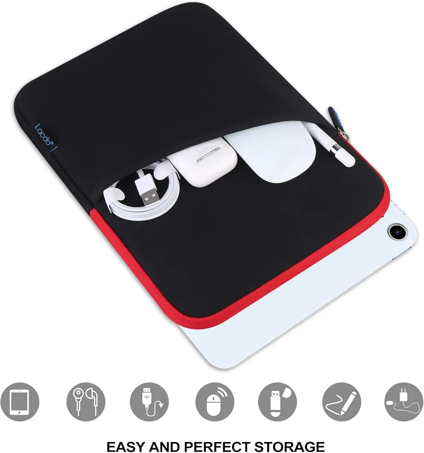 Lacdo Tablet Sleeve Case for 11 inch iPad A16 / 11 inch iPad Air M3 M2 / 11 inchs iPad Pro M4 / 10.9" iPad / 10.2" iPad / 10.9" ipad Air / 11 Inch Samsung Galaxy Tab A9  Bag, Fit Magic Keyboard, Red