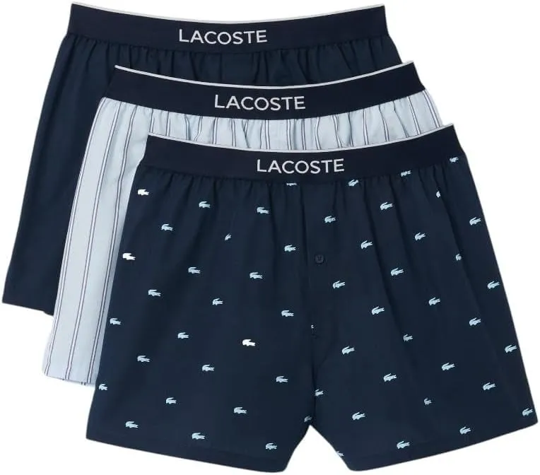 Lacoste Men's 100% Cotton Mini Croc Print Boxers, 3-Pack