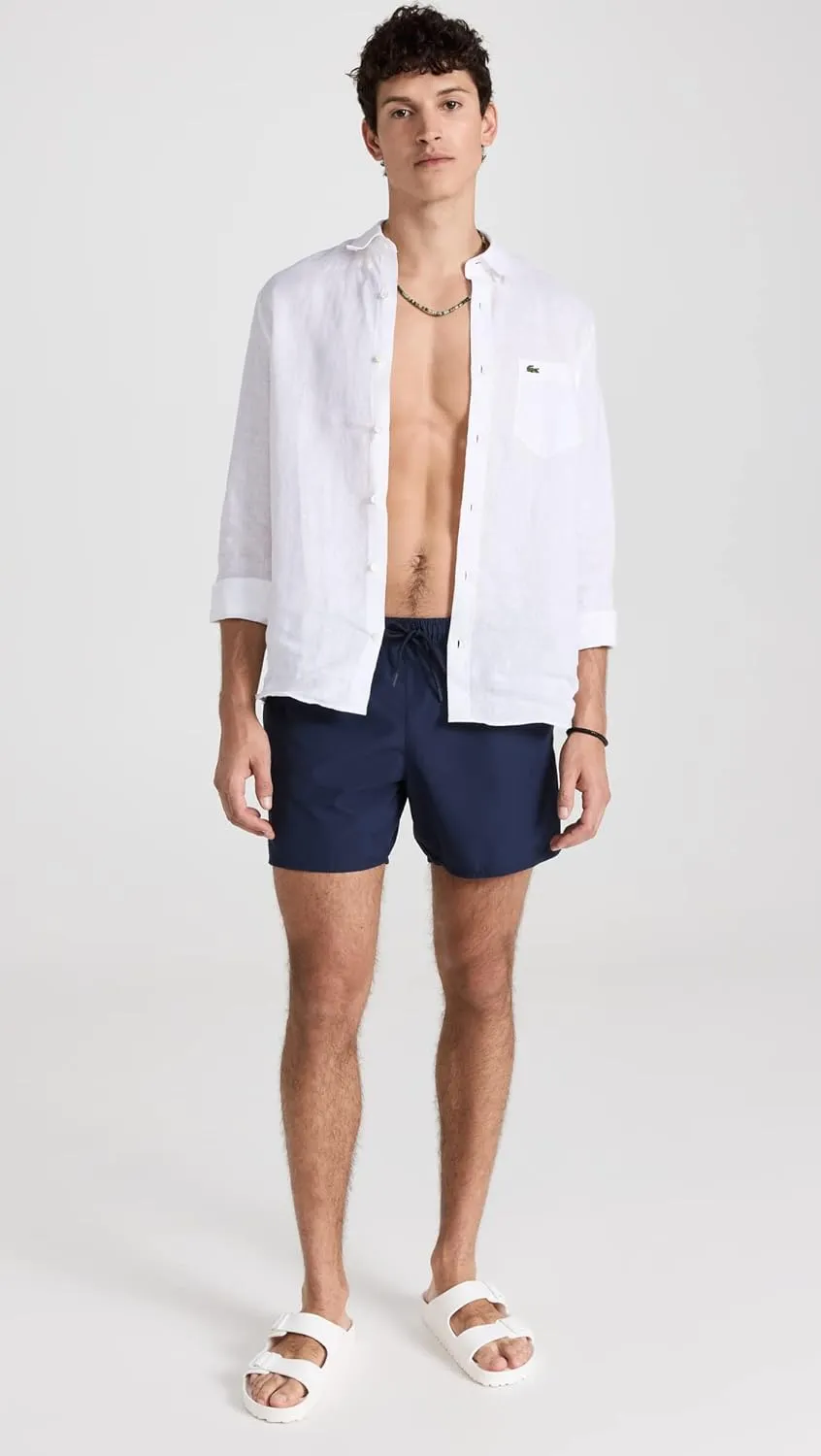 Lacoste Men's Solid Elastic Waist Swim Trunks