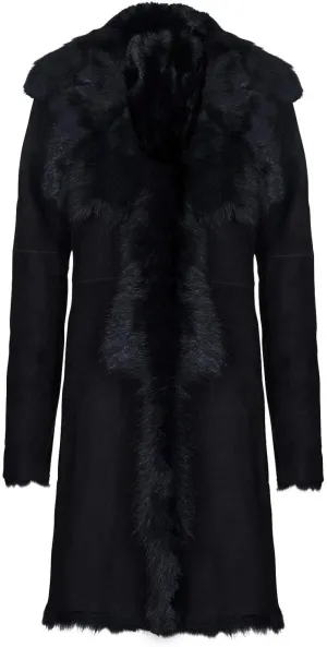 Ladies Women's Real Toscana Sheepskin Leather Suede Jacket Trench Coat