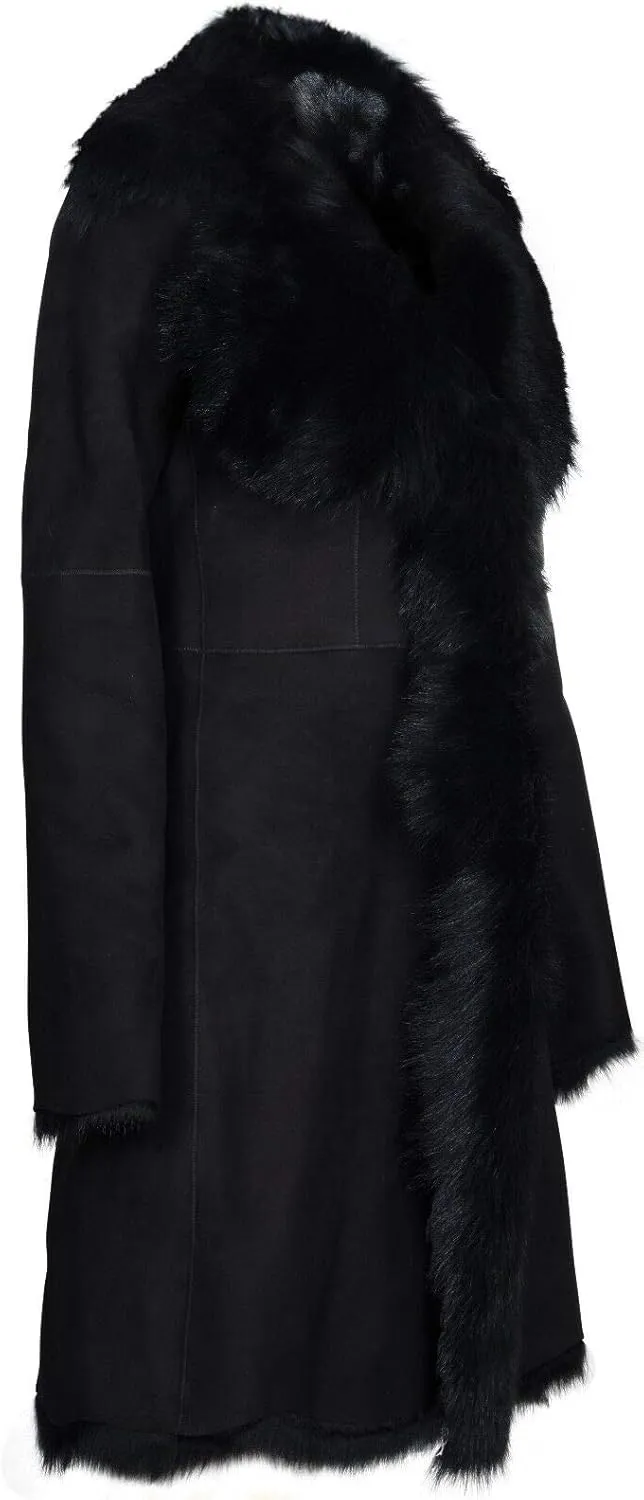 Ladies Women's Real Toscana Sheepskin Leather Suede Jacket Trench Coat