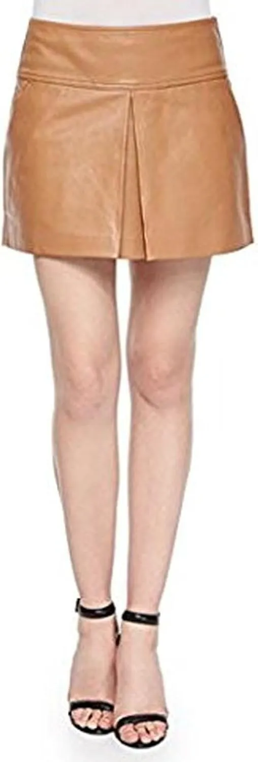 Lambskin Leather Center-Pleated Mini Skirt 4 Nude