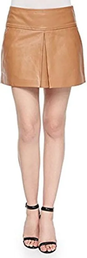 Lambskin Leather Center-Pleated Mini Skirt 4 Nude