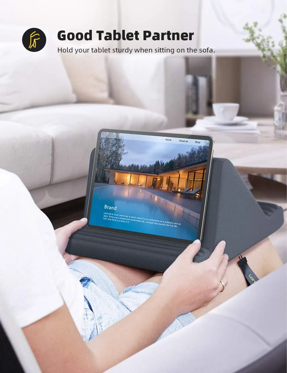 Lamicall Tablet Pillow Stand, Pillow Soft Pad for Lap - Tablet Holder Dock for Bed with 6 Viewing Angles, for 4-13" Tablets, Like iPad Pro 11, 13, Air, Mini, Kindle, Galaxy Tab, E-Reader, Dark Gray