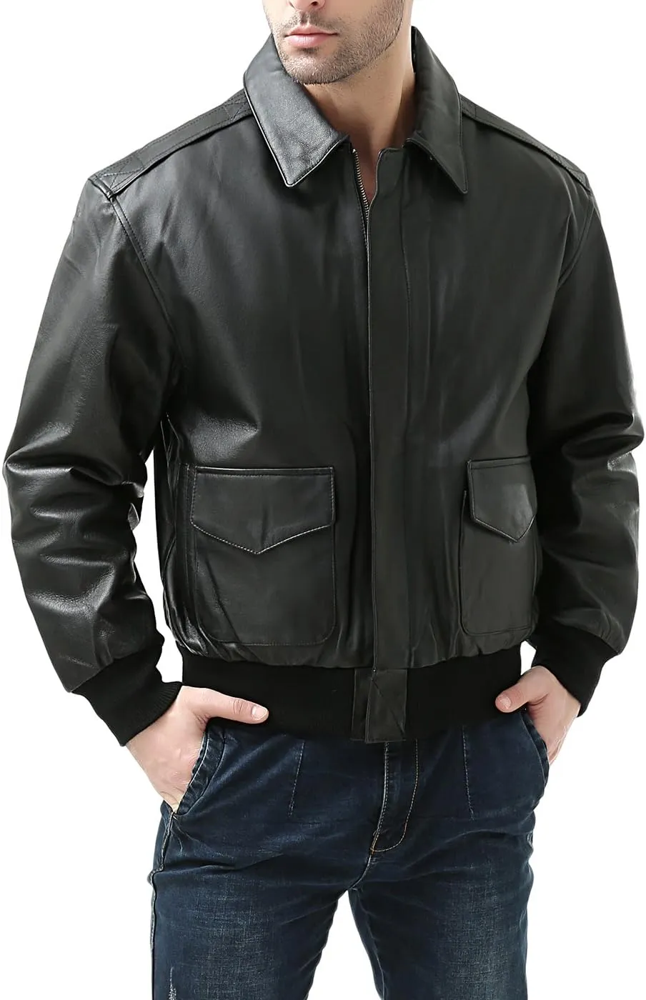 Landing Leathers Men Air Force A-2 Leather Flight Bomber Jacket (Also available in Big & Tall)