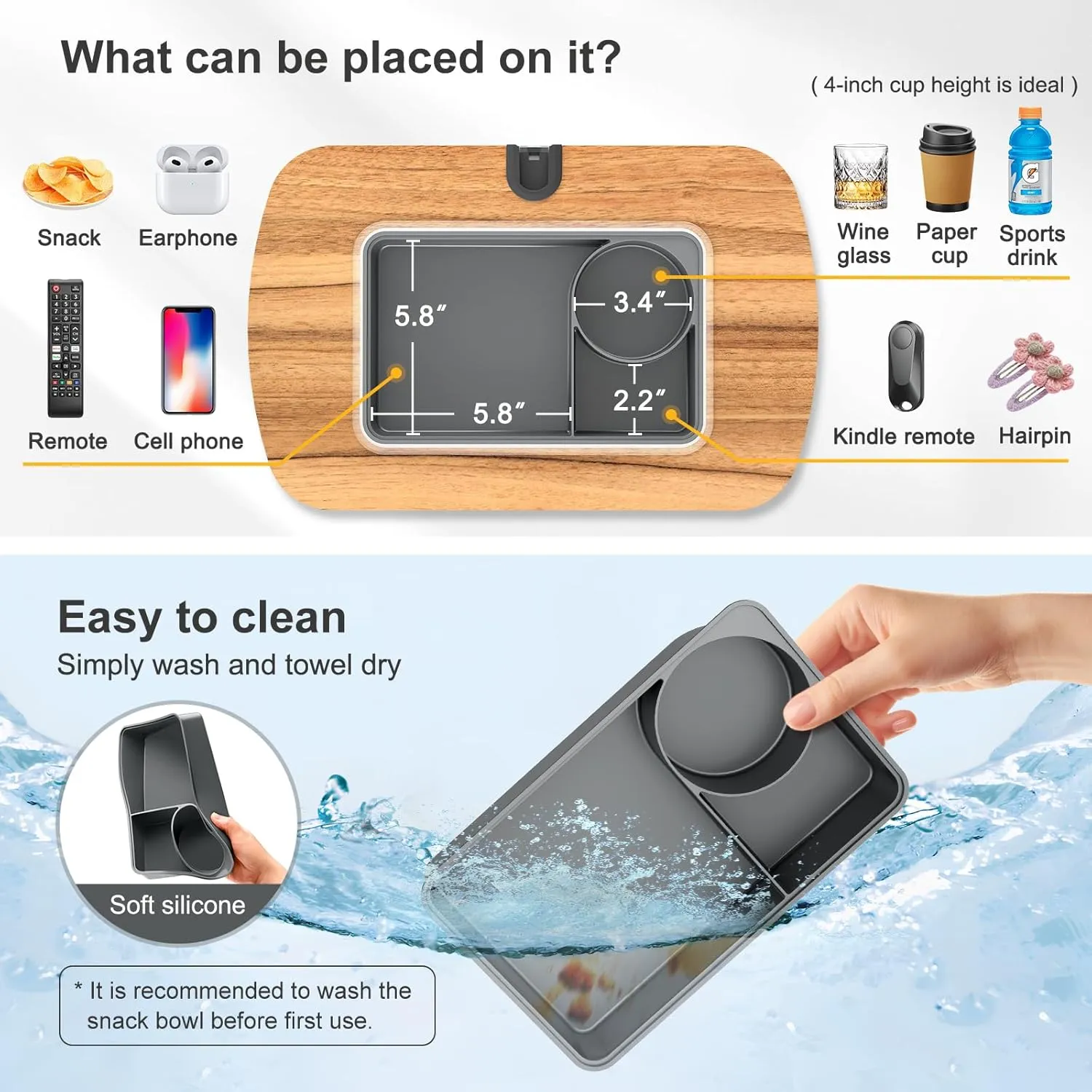 Lap Beanbag Tablet Pillow Stand,Adjustable iPad Holder with Snack Bowl,360° Rotating Clip for 4.7-13" Kindle,Phone,Tablet.Ideal for Hands-Free Reading and Relaxation on Bed,Couch,Recliner,Gray