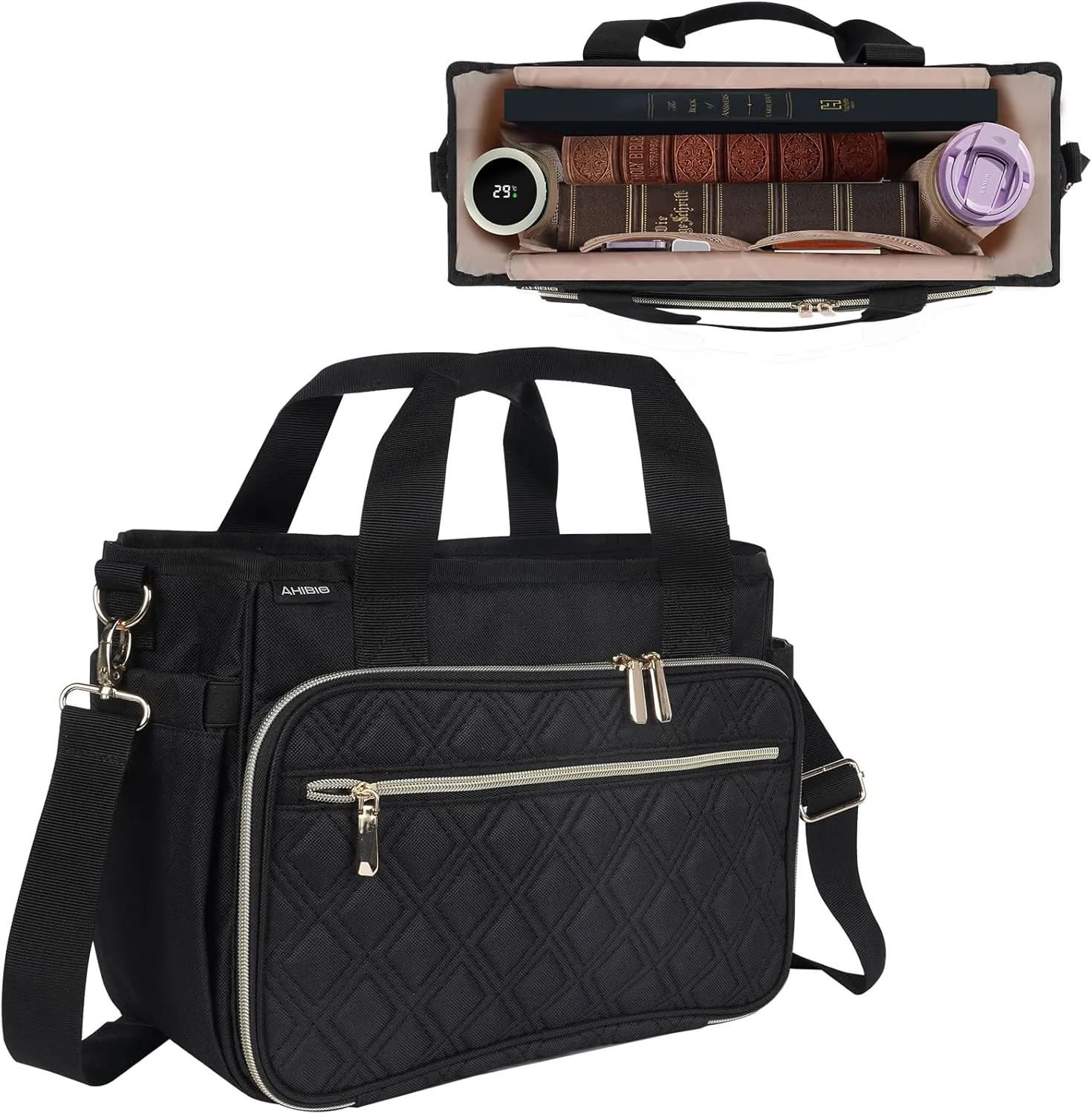 Large Bible Bag for Women, Multifunctional Bible Cover Case for Girls, Black Bible cover with Shoulder Strap, Tote Bag Case for Bible Carrying
