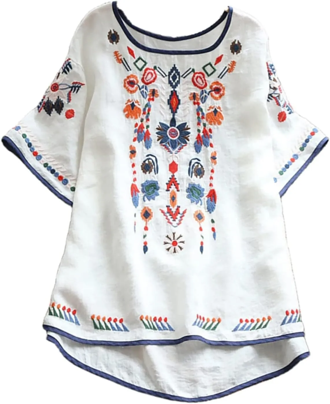 Lastesso Cotton Tops for Women Vintage Jacquard Summer Shirts Casual Linen Flwoer Tops Trendy Fashion Comfy Blouses Clothes