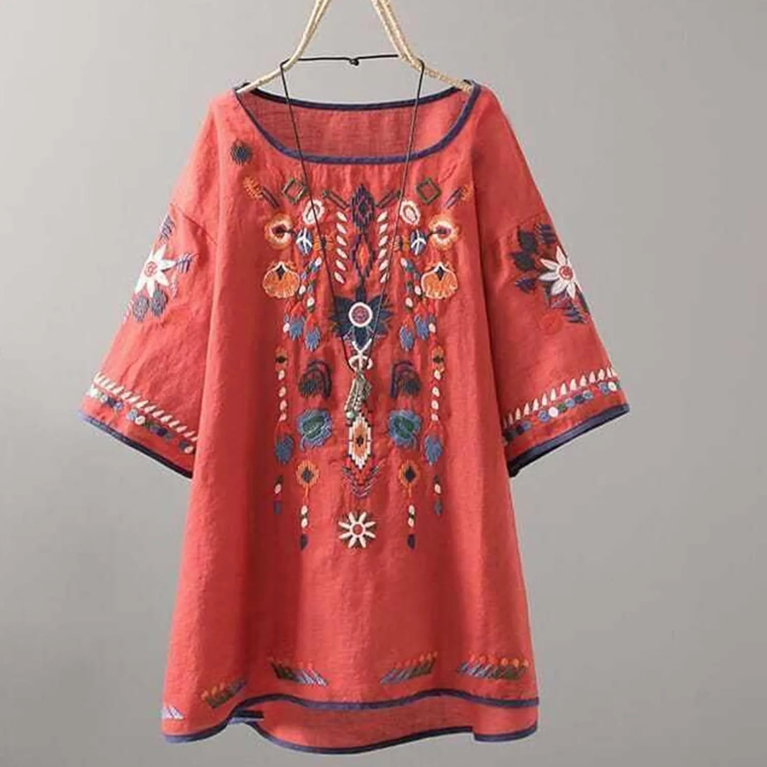 Lastesso Cotton Tops for Women Vintage Jacquard Summer Shirts Casual Linen Flwoer Tops Trendy Fashion Comfy Blouses Clothes