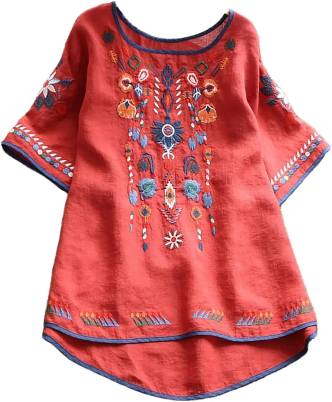 Lastesso Cotton Tops for Women Vintage Jacquard Summer Shirts Casual Linen Flwoer Tops Trendy Fashion Comfy Blouses Clothes
