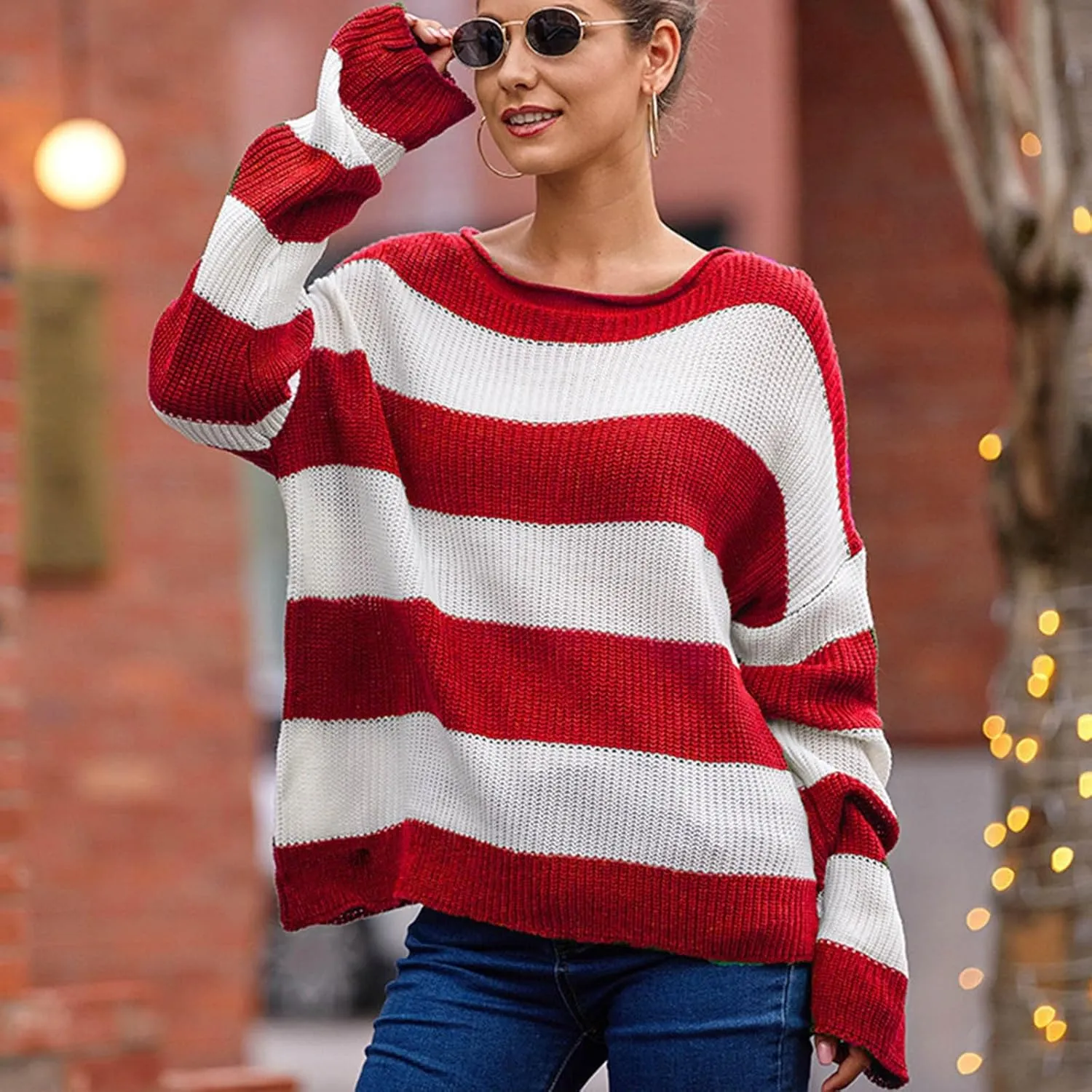 Lastesso Fall Sweaters for Women 2024 Lightweight Cable Knit Preppy Tops Long Sleeve Color Block Sweater Basics Knit Tops
