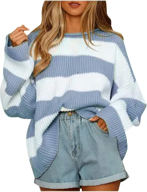 Lastesso Fall Sweaters for Women 2024 Lightweight Cable Knit Preppy Tops Long Sleeve Color Block Sweater Basics Knit Tops