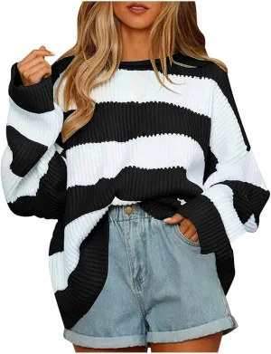Lastesso Fall Sweaters for Women 2024 Lightweight Cable Knit Preppy Tops Long Sleeve Color Block Sweater Basics Knit Tops