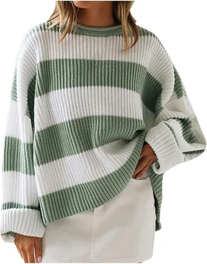Lastesso Fall Sweaters for Women 2024 Lightweight Cable Knit Preppy Tops Long Sleeve Color Block Sweater Basics Knit Tops