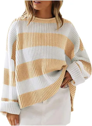 Lastesso Fall Sweaters for Women 2024 Lightweight Cable Knit Preppy Tops Long Sleeve Color Block Sweater Basics Knit Tops