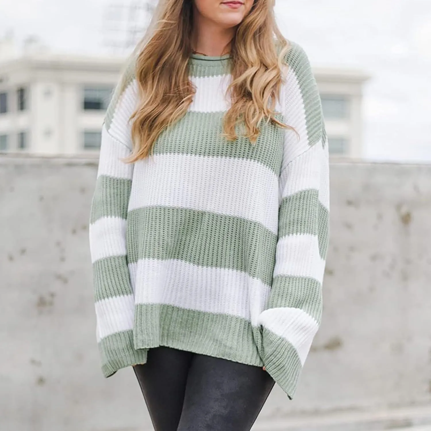 Lastesso Fall Sweaters for Women 2024 Lightweight Cable Knit Preppy Tops Long Sleeve Color Block Sweater Basics Knit Tops