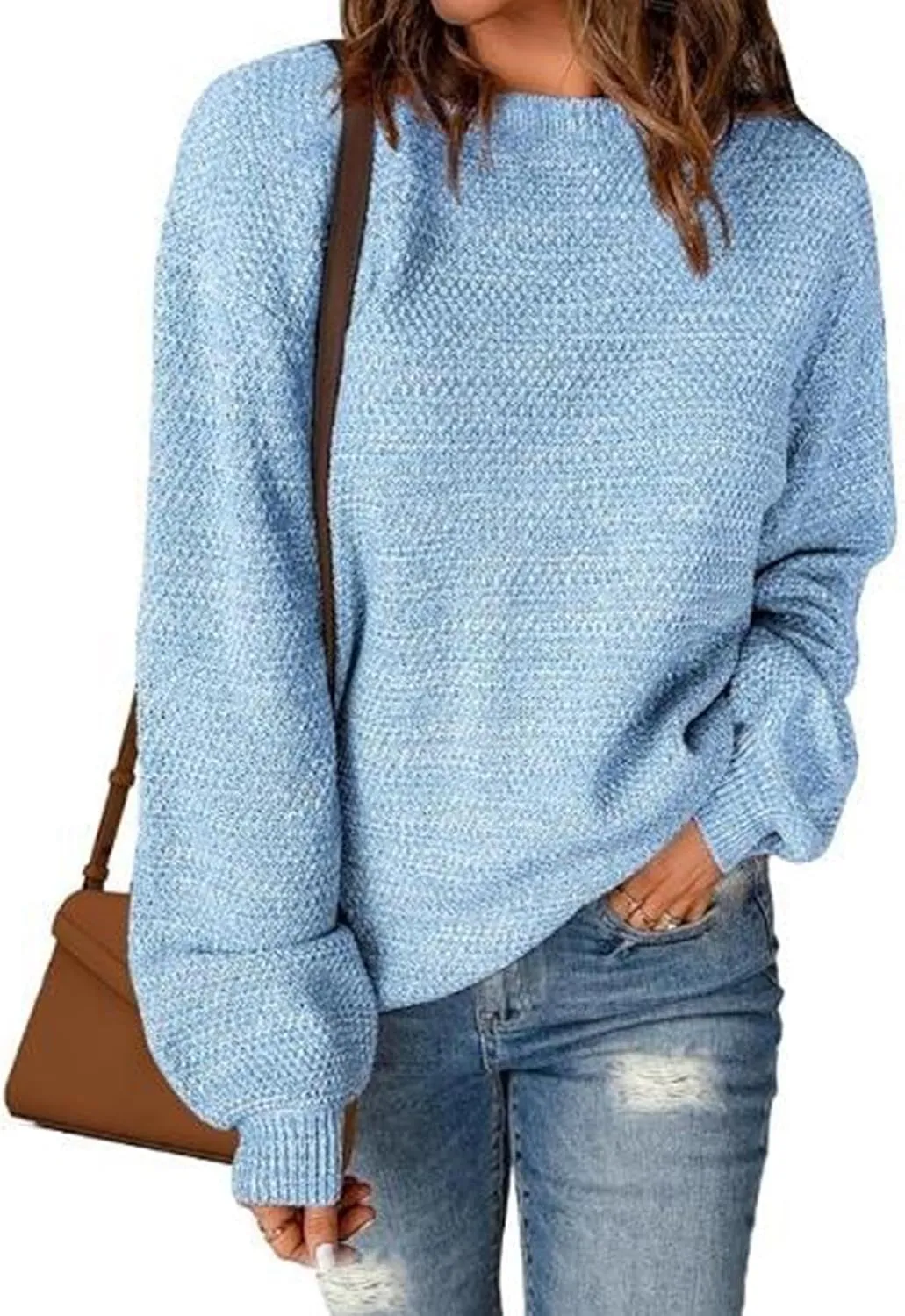 Lastesso Fall Sweaters for Women 2024 Soft Knitted Preppy Sweater Long Sleeve Crew Neck Fashion Outfit Crochet Clothes