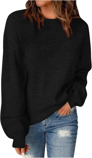 Lastesso Fall Sweaters for Women 2024 Soft Knitted Preppy Sweater Long Sleeve Crew Neck Fashion Outfit Crochet Clothes