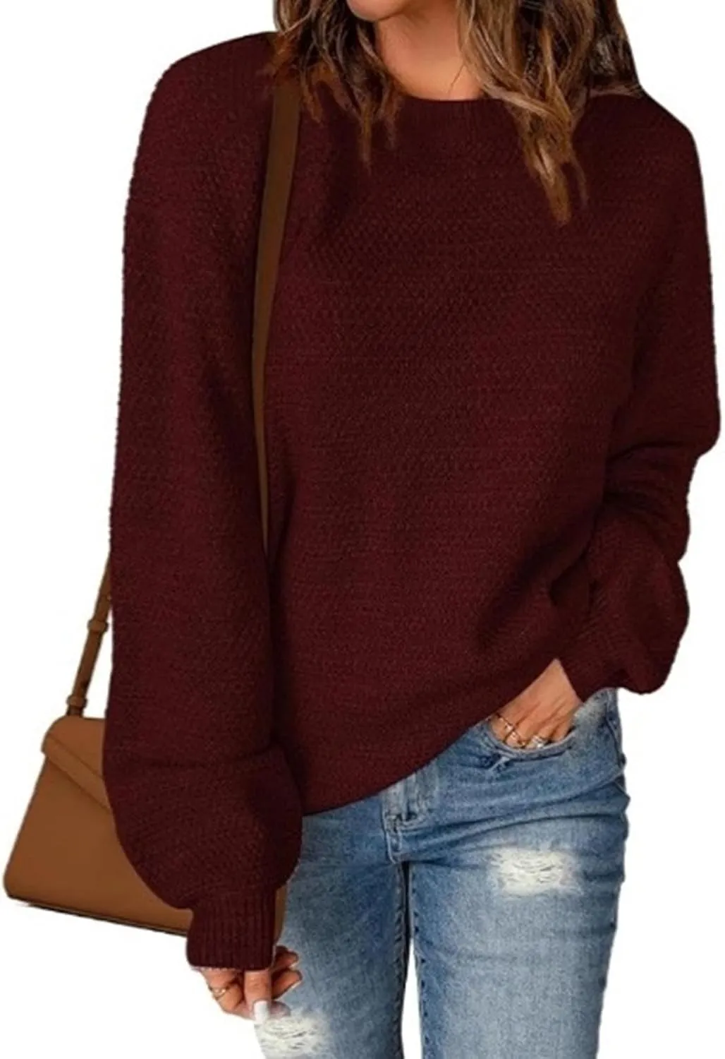 Lastesso Fall Sweaters for Women 2024 Soft Knitted Preppy Sweater Long Sleeve Crew Neck Fashion Outfit Crochet Clothes