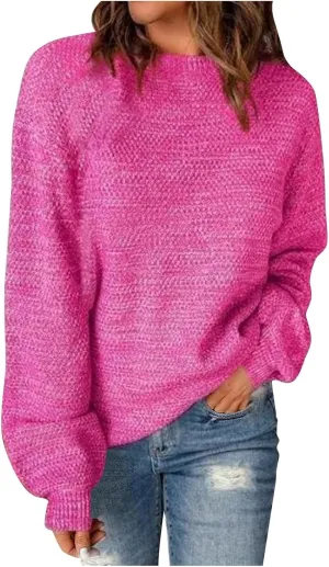 Lastesso Fall Sweaters for Women 2024 Soft Knitted Preppy Sweater Long Sleeve Crew Neck Fashion Outfit Crochet Clothes