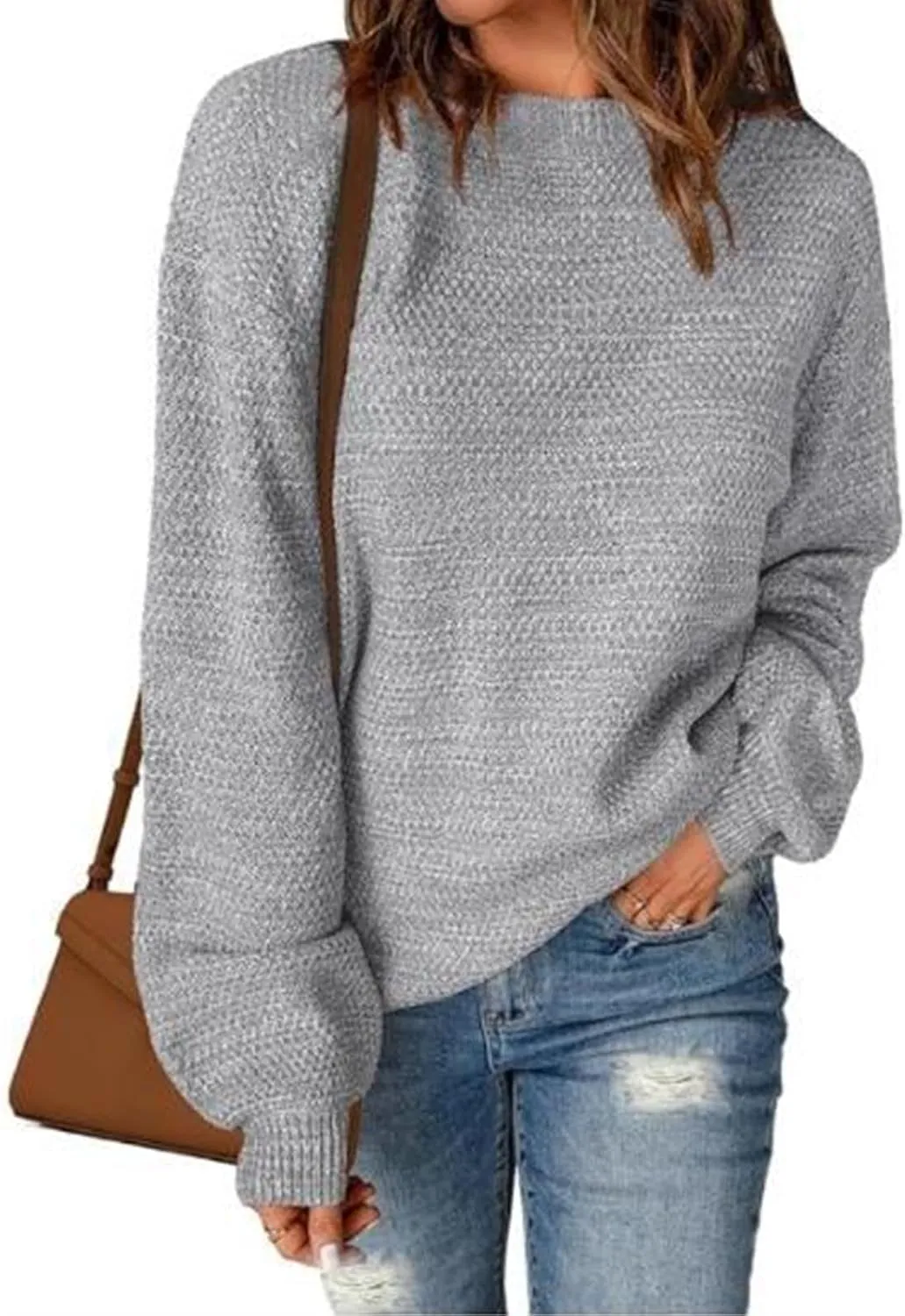 Lastesso Fall Sweaters for Women 2024 Soft Knitted Preppy Sweater Long Sleeve Crew Neck Fashion Outfit Crochet Clothes