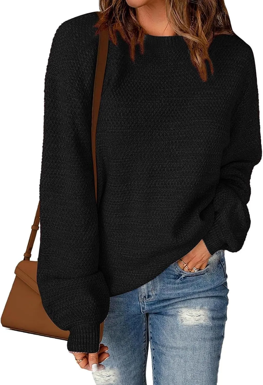 Lastesso Fall Sweaters for Women 2024 Soft Knitted Preppy Sweater Long Sleeve Crew Neck Fashion Outfit Crochet Clothes