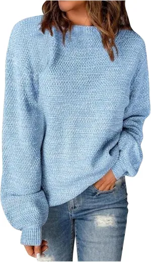 Lastesso Fall Sweaters for Women 2024 Soft Knitted Preppy Sweater Long Sleeve Crew Neck Fashion Outfit Crochet Clothes