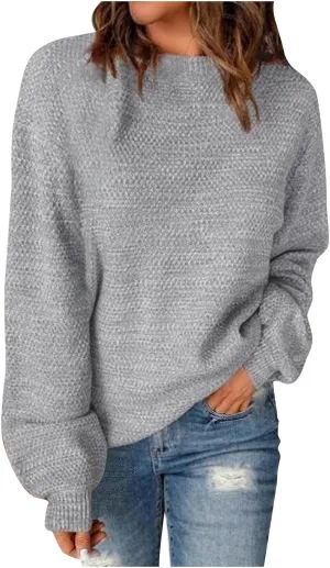Lastesso Fall Sweaters for Women 2024 Soft Knitted Preppy Sweater Long Sleeve Crew Neck Fashion Outfit Crochet Clothes