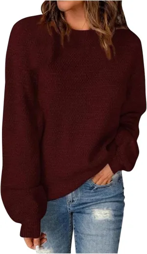 Lastesso Fall Sweaters for Women 2024 Soft Knitted Preppy Sweater Long Sleeve Crew Neck Fashion Outfit Crochet Clothes