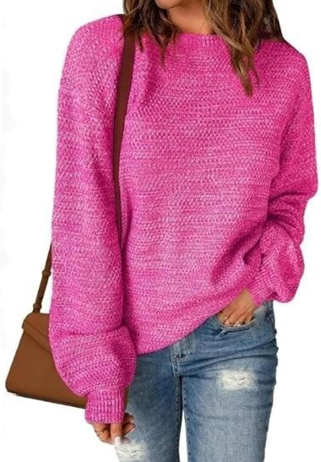 Lastesso Fall Sweaters for Women 2024 Soft Knitted Preppy Sweater Long Sleeve Crew Neck Fashion Outfit Crochet Clothes