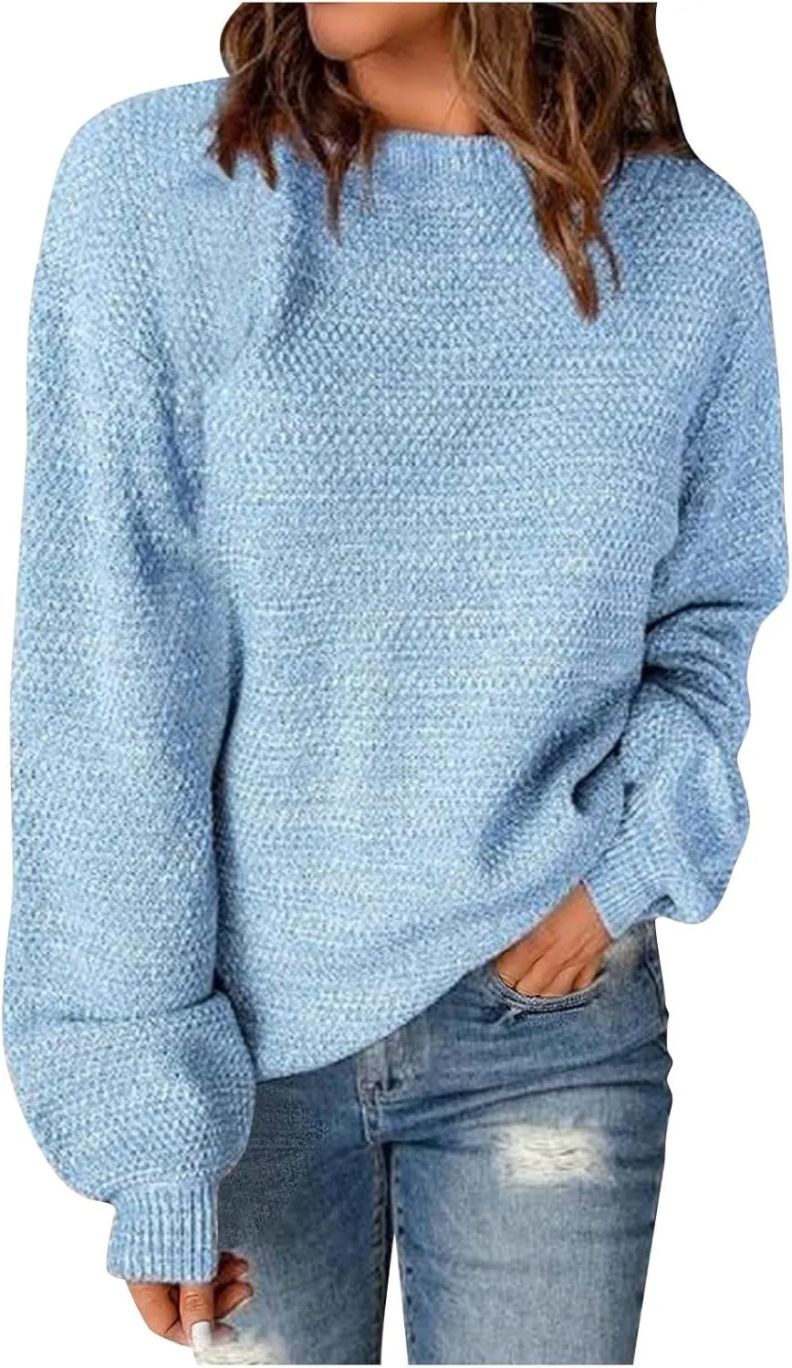 Lastesso Fall Sweaters for Women 2024 Soft Knitted Preppy Sweater Long Sleeve Crew Neck Fashion Outfit Crochet Clothes
