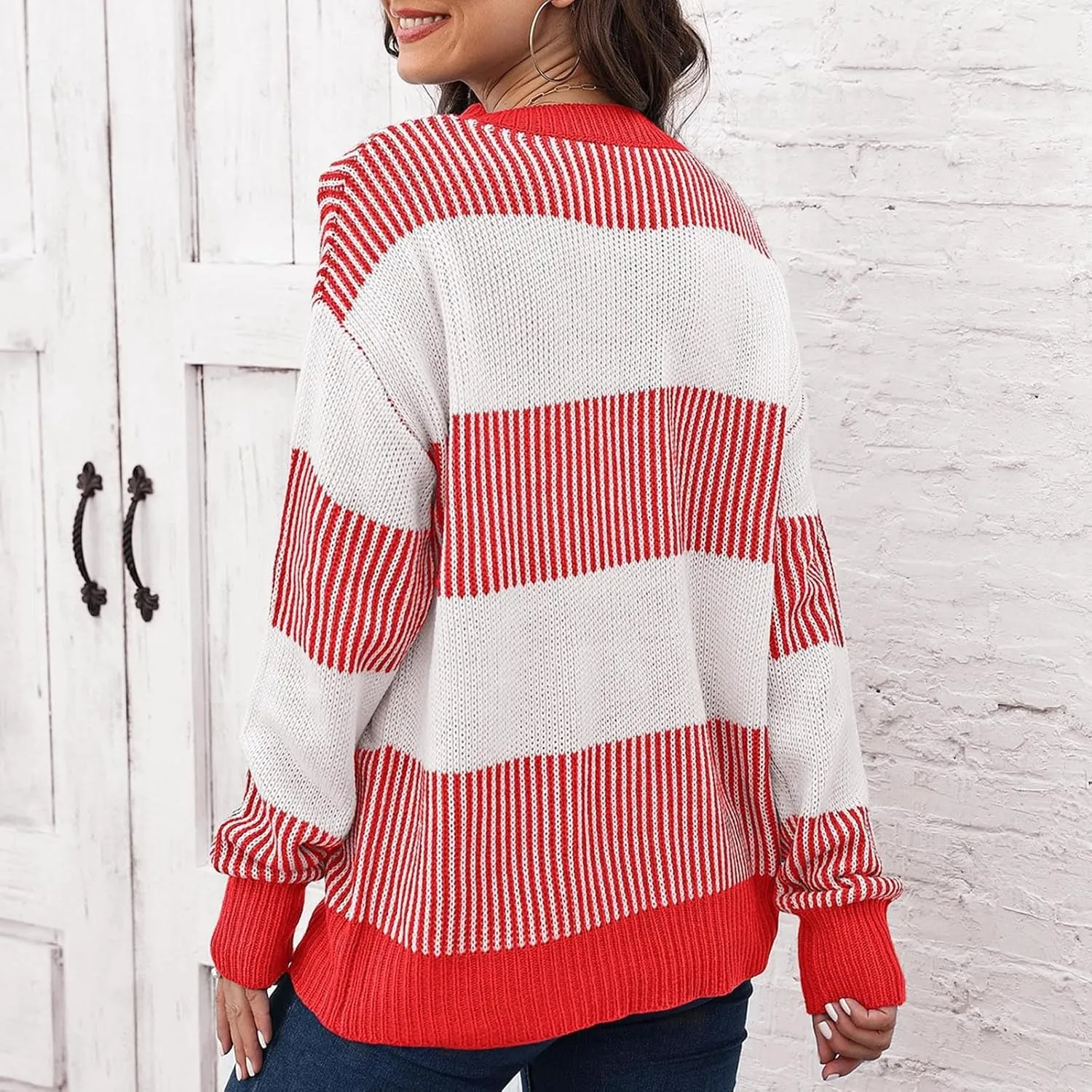 Lastesso Fall Winter Sweaters for Women Color Block Knit Long Sleeve Pullover Sweater Cozy Crewneck Chunky Outwear Clothes