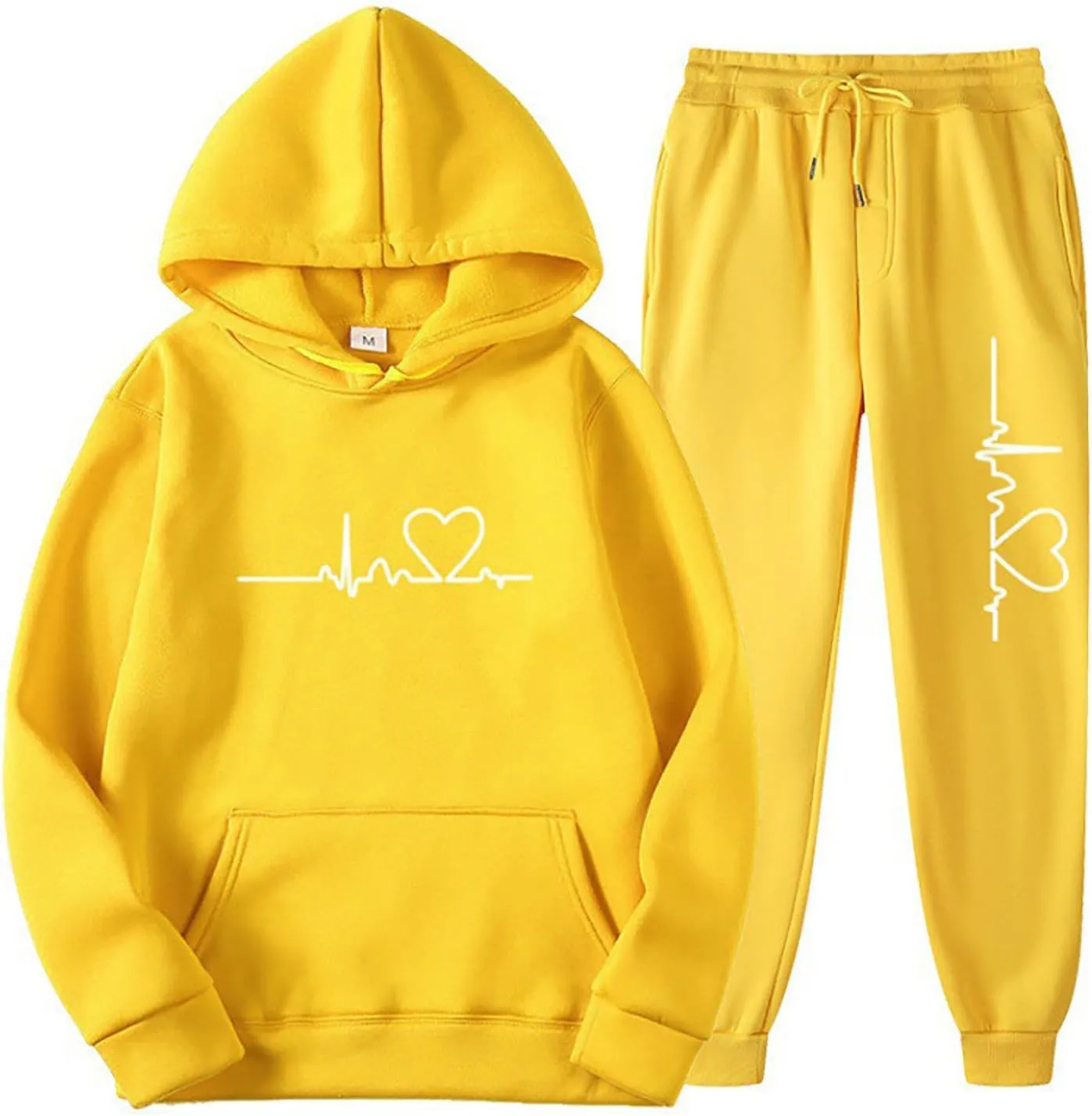 Lastesso Jogger Sets for Women 2 Piece Baggy Fit Funny Heart Print Track Suits Soft Solid Color Sweatsuits Set with Pockets