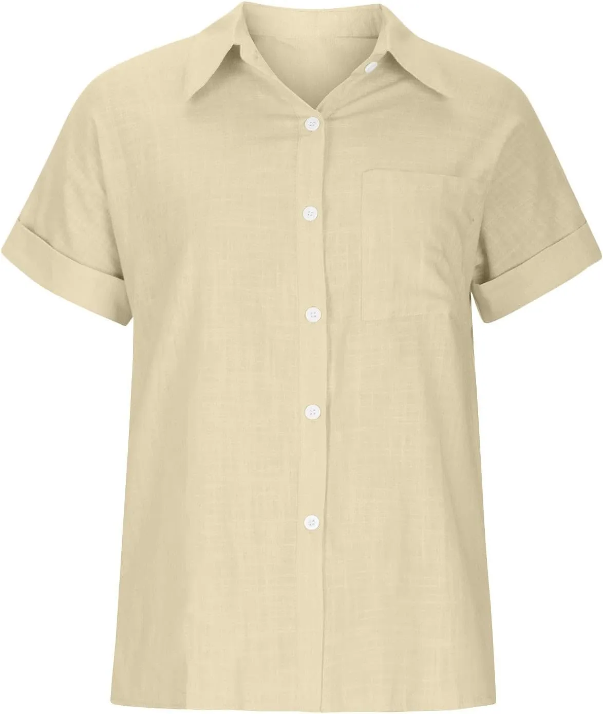 Lastesso Linen Shirts for Women Button Up Cotton Short Sleeve Blouses Casual Collared Loose Shirt Soft Summer Beach Tops