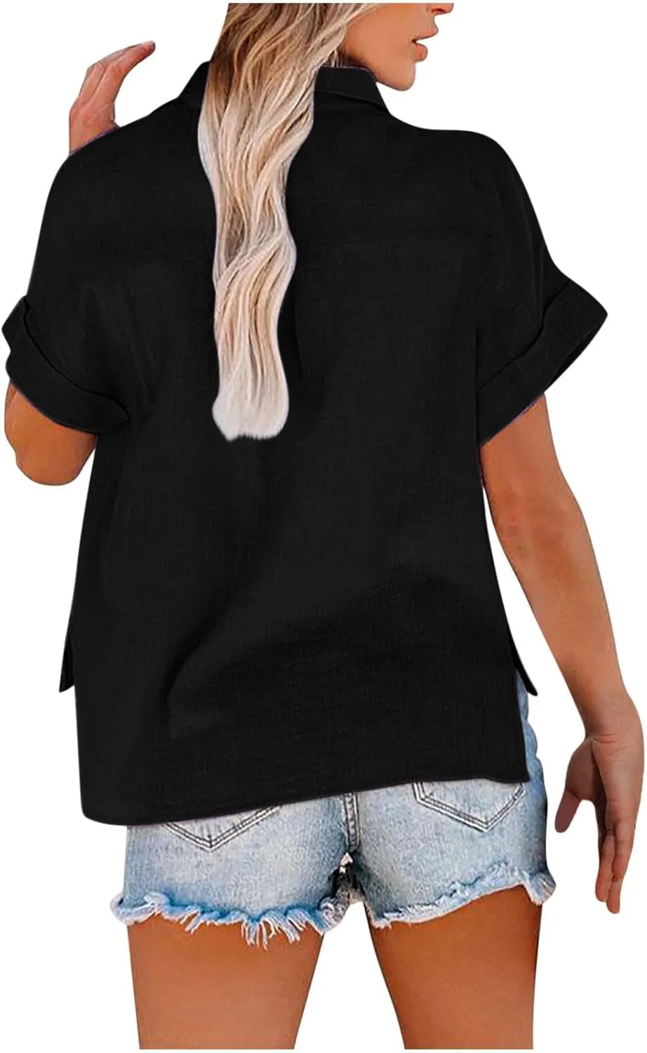 Lastesso Linen Shirts for Women Button Up Cotton Short Sleeve Blouses Casual Collared Loose Shirt Soft Summer Beach Tops