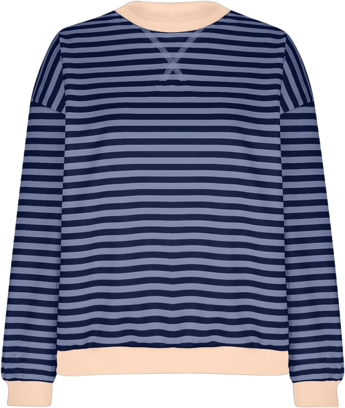 Lastesso Long Sleeve Shirts for Women Fashion Color Block Stripe Fall Sweatshirts Soft Loose Fit Trendy Outfits 2024