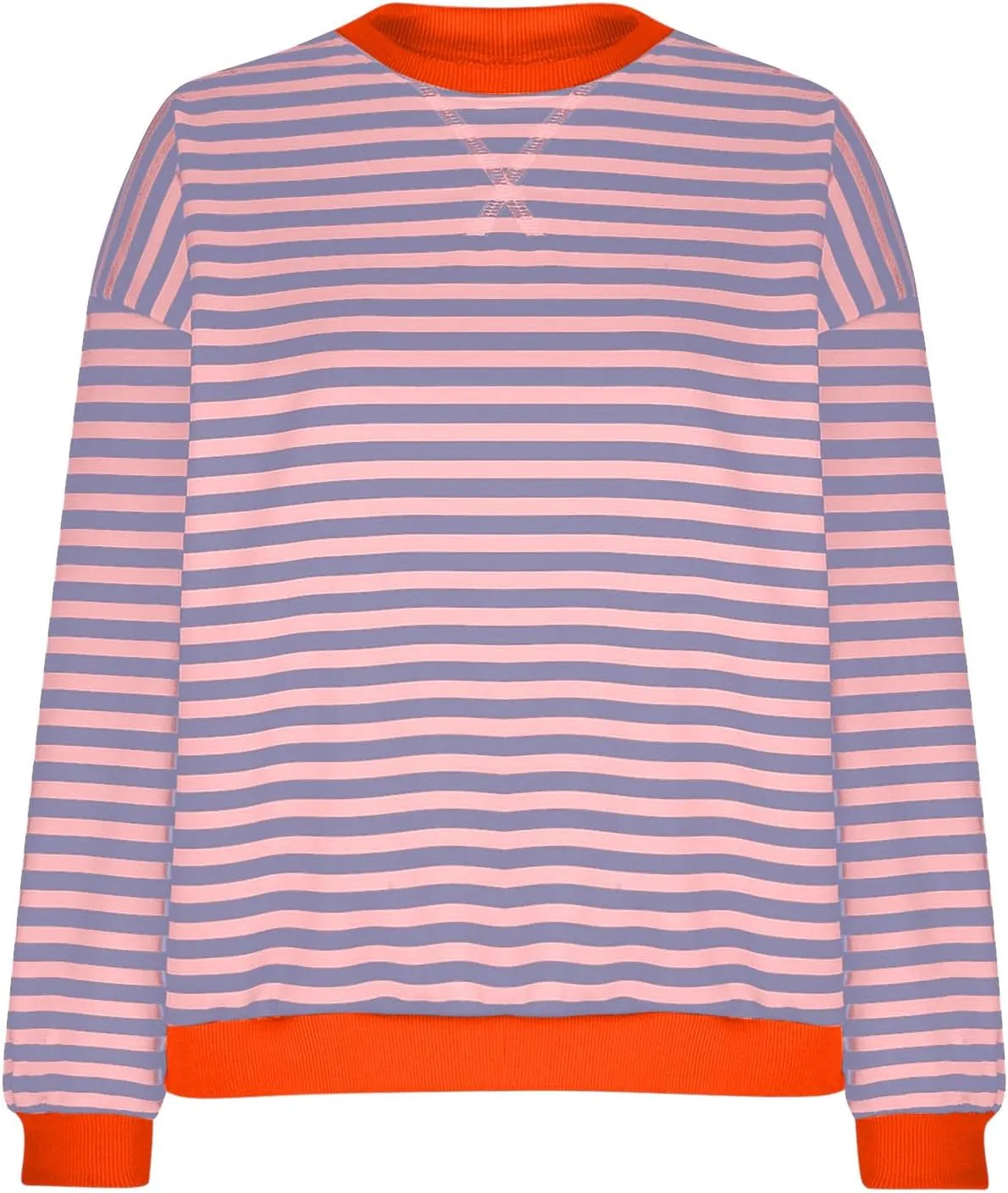 Lastesso Long Sleeve Shirts for Women Fashion Color Block Stripe Fall Sweatshirts Soft Loose Fit Trendy Outfits 2024