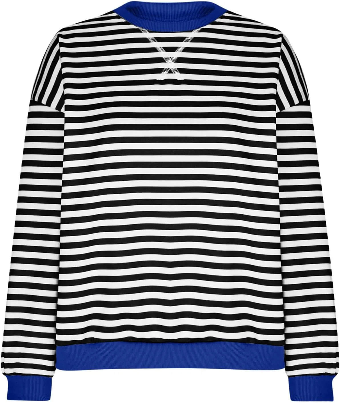 Lastesso Long Sleeve Shirts for Women Fashion Color Block Stripe Fall Sweatshirts Soft Loose Fit Trendy Outfits 2024